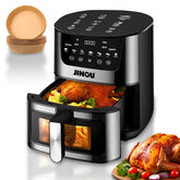 Jinou Air fryer 5.5L 2400W–Non-Stick Bucket & 7 Presets Digital Temperature Control–Ideal for Frying, Grilling, Roasting, Toasting Vegs, Fries, Meat, Fish & More.10 Free Paper Liners.1 Year Warranty