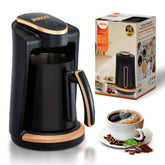 Jinou Turkish Coffee Maker 600W - Smart Touch Power Button - Made w/Premium Quality Material & Non-Stick Coating - Coffee Machine to Make Coffee & Other Hot Drinks. (Black). 4 Cups. 1 Year Warranty.