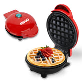 Jinou 4" Mini Waffle Maker - Made With Premium Quality Plastic & Non-Stick Coating - Small Pancake Maker For Brownies, Cookies, Quesadillas, Calzones, Hash Browns & More. 1 Year Warranty