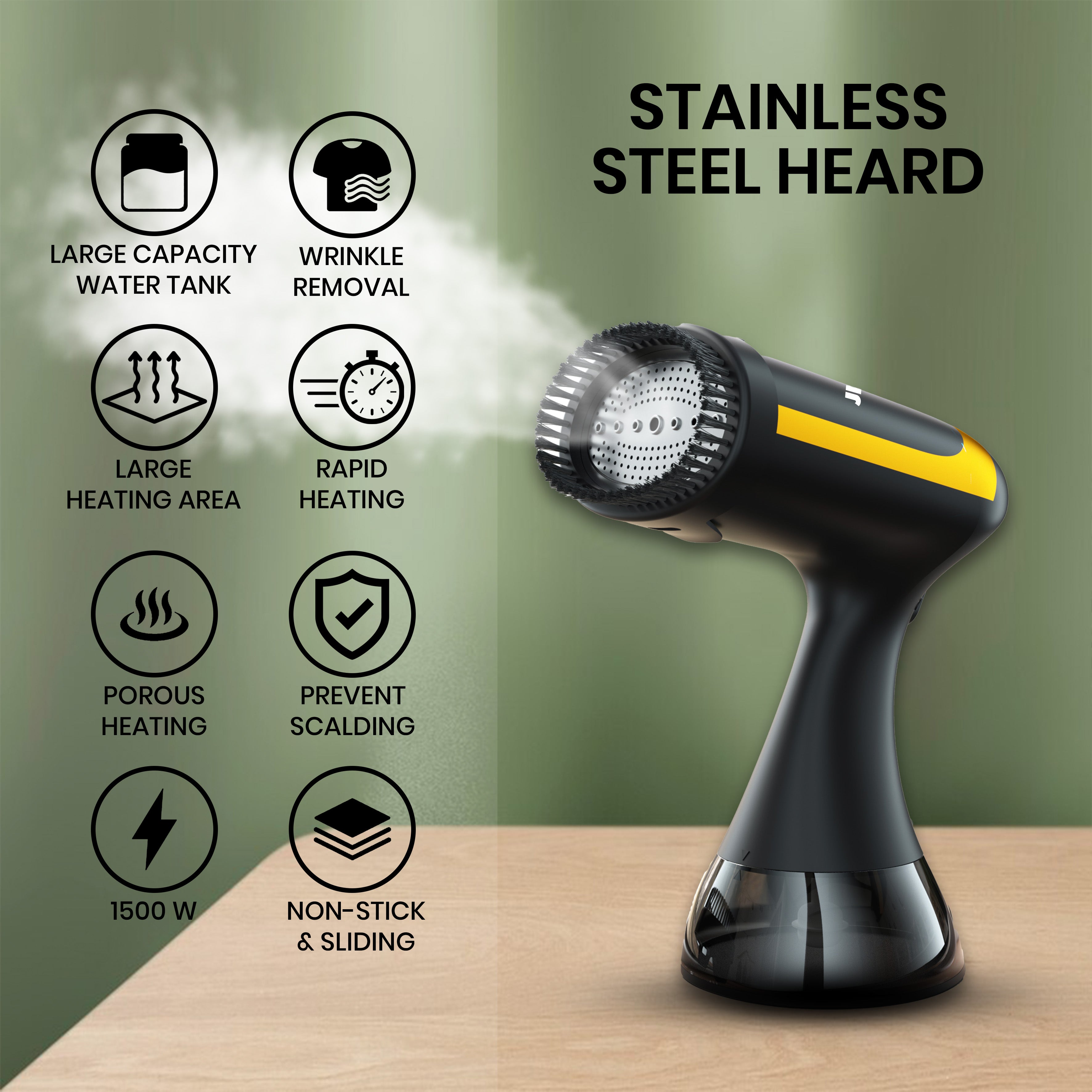 Jinou Steamer Clothes 1500W - Made With Premium Quality Material - 300ml Water Tank - 20 Secs Ultra Fast Heat Up - Wrinkle Remover for All Types of Fabrics - Free Ironing Glove, 1 Year Warranty