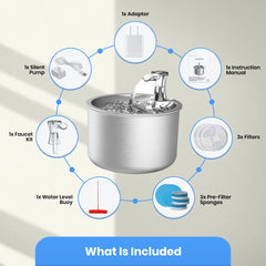 Jinou Cat Water Fountain - Made With Premium Quality Acrylic Glass - Pet Water Fountain With 3 Litre Water Tank- For Cats, Dogs & Other Pets (ROUND STEEL) 1 Year Warranty
