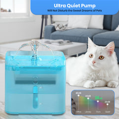 Jinou Cat Water Fountain - Made With Premium Quality Acrylic Glass - Pet Water Fountain With 3 Litre Water Tank- For Cats, Dogs & Other Pets (SQUARE ACRYLIC). 1 Year Warranty