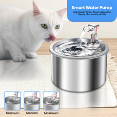 Jinou Cat Water Fountain - Made With Premium Quality Acrylic Glass - Pet Water Fountain With 3 Litre Water Tank- For Cats, Dogs & Other Pets (ROUND STEEL) 1 Year Warranty
