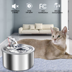Jinou Cat Water Fountain - Made With Premium Quality Acrylic Glass - Pet Water Fountain With 3 Litre Water Tank- For Cats, Dogs & Other Pets (ROUND STEEL) 1 Year Warranty