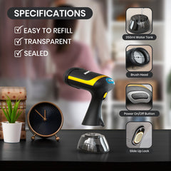 Jinou Steamer Clothes 1500W - Made With Premium Quality Material - 300ml Water Tank - 20 Secs Ultra Fast Heat Up - Wrinkle Remover for All Types of Fabrics - Free Ironing Glove, 1 Year Warranty