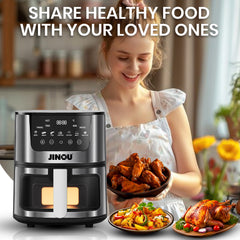 Jinou Air fryer 5.5L 2400W–Non-Stick Bucket & 7 Presets Digital Temperature Control–Ideal for Frying, Grilling, Roasting, Toasting Vegs, Fries, Meat, Fish & More.10 Free Paper Liners.1 Year Warranty