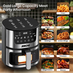 Jinou Air fryer 5.5L 2400W–Non-Stick Bucket & 7 Presets Digital Temperature Control–Ideal for Frying, Grilling, Roasting, Toasting Vegs, Fries, Meat, Fish & More.10 Free Paper Liners.1 Year Warranty