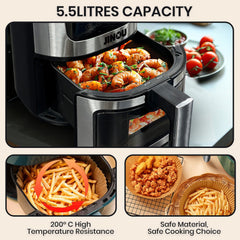 Jinou Air fryer 5.5L 2400W–Non-Stick Bucket & 7 Presets Digital Temperature Control–Ideal for Frying, Grilling, Roasting, Toasting Vegs, Fries, Meat, Fish & More.10 Free Paper Liners.1 Year Warranty