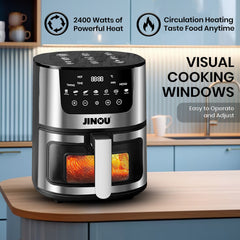 Jinou Air fryer 5.5L 2400W–Non-Stick Bucket & 7 Presets Digital Temperature Control–Ideal for Frying, Grilling, Roasting, Toasting Vegs, Fries, Meat, Fish & More.10 Free Paper Liners.1 Year Warranty