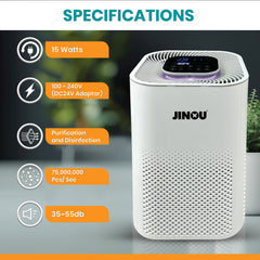 Jinou Air Purifiers Made w/ Premium Quality HEPA Air Filter H13 (Mobile App Control for iOS & Android) – Ultra Quiet 35dB, 40m² Coverage, Real-Time Air Sensor, 99.97% Allergen Removal, 1 Year Warranty
