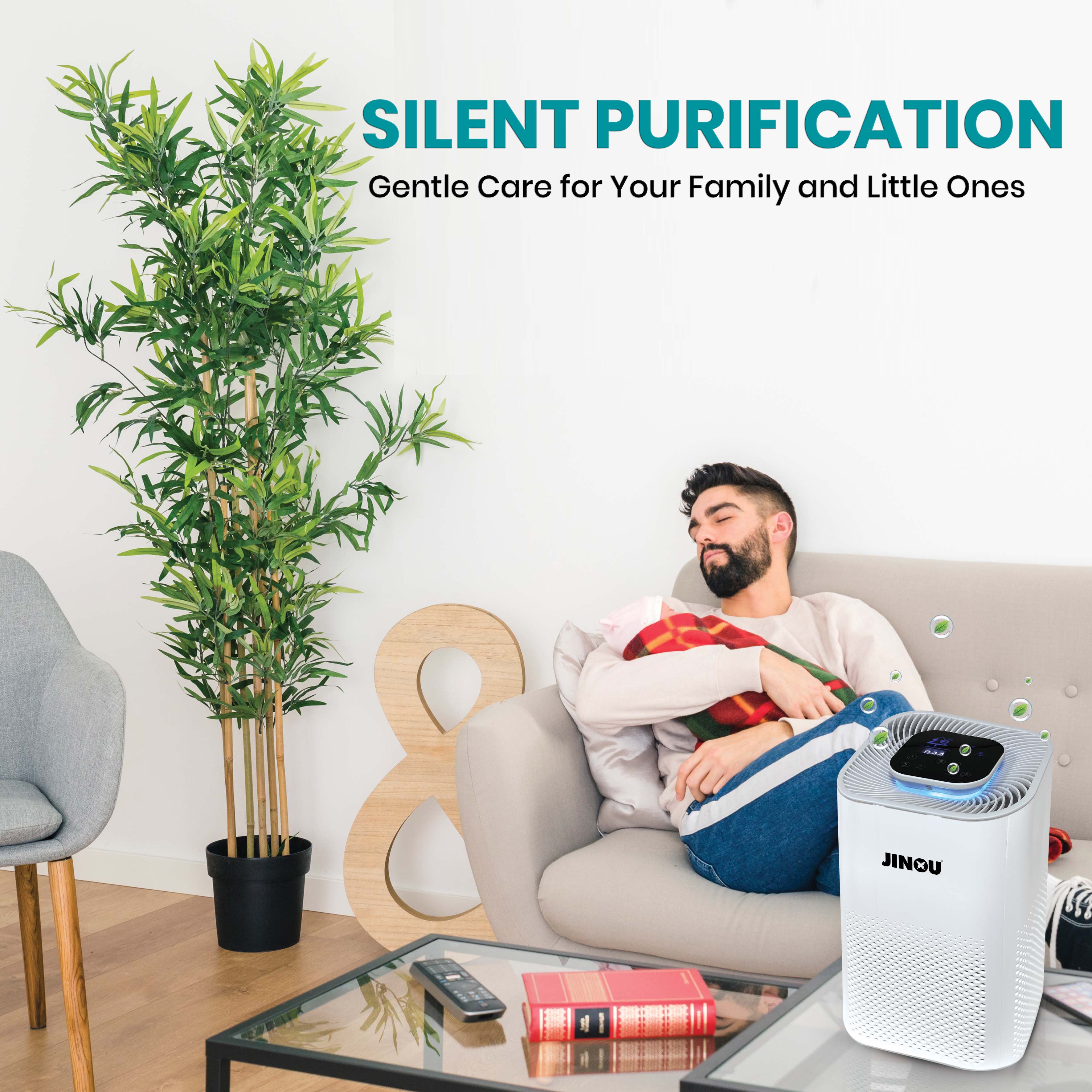 Jinou Air Purifiers Made w/ Premium Quality HEPA Air Filter H13 (Mobile App Control for iOS & Android) – Ultra Quiet 35dB, 40m² Coverage, Real-Time Air Sensor, 99.97% Allergen Removal, 1 Year Warranty