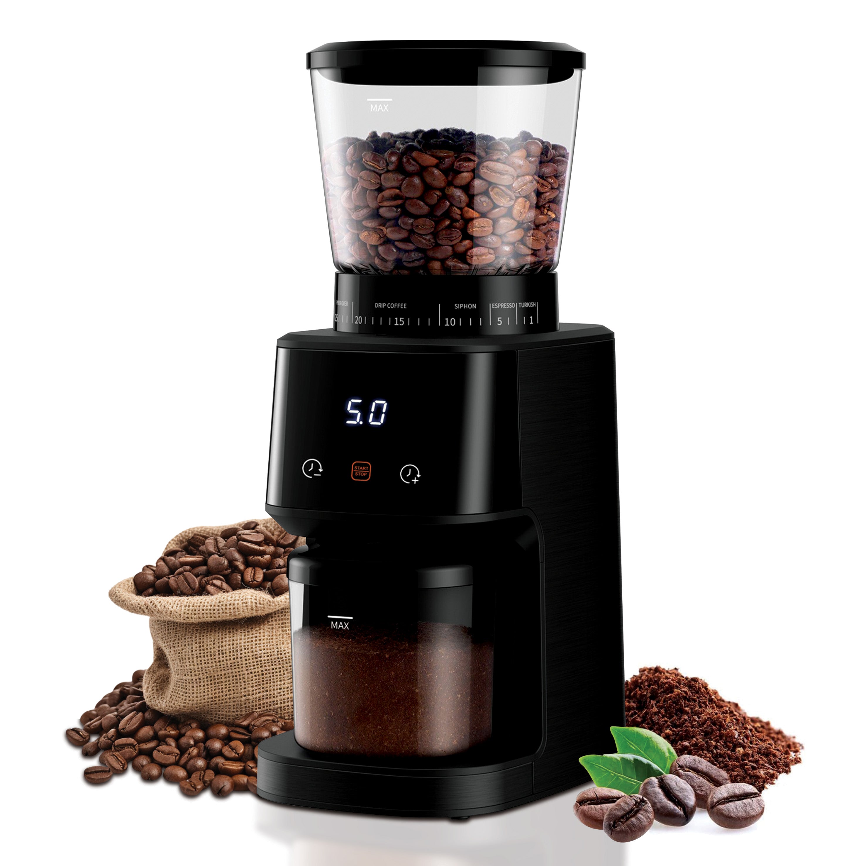 Jinou Coffee grinder made w/ 165W 100% pure copper motor-Designed w/ Premium Quality food grade material-grinder machine with 31 grinding sizes for coffee beans,all types of spices.1 Yr Warranty