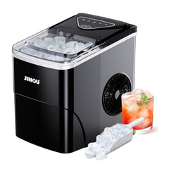 JINOU Ice Maker 2L – 12Kg/24H, 6 Mins Ready, 2 Ice Sizes – Self-Cleaning, Premium ABS, Upgraded Cooling – With Scoop, Basket & 5 Free Ice Bags – For Home, Kitchen, Bar, Cafe, & Party. 1 Year Warranty