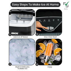 JINOU Ice Maker 2L – 12Kg/24H, 6 Mins Ready, 2 Ice Sizes – Self-Cleaning, Premium ABS, Upgraded Cooling – With Scoop, Basket & 5 Free Ice Bags – For Home, Kitchen, Bar, Cafe, & Party. 1 Year Warranty