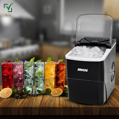 JINOU Ice Maker 2L – 12Kg/24H, 6 Mins Ready, 2 Ice Sizes – Self-Cleaning, Premium ABS, Upgraded Cooling – With Scoop, Basket & 5 Free Ice Bags – For Home, Kitchen, Bar, Cafe, & Party. 1 Year Warranty