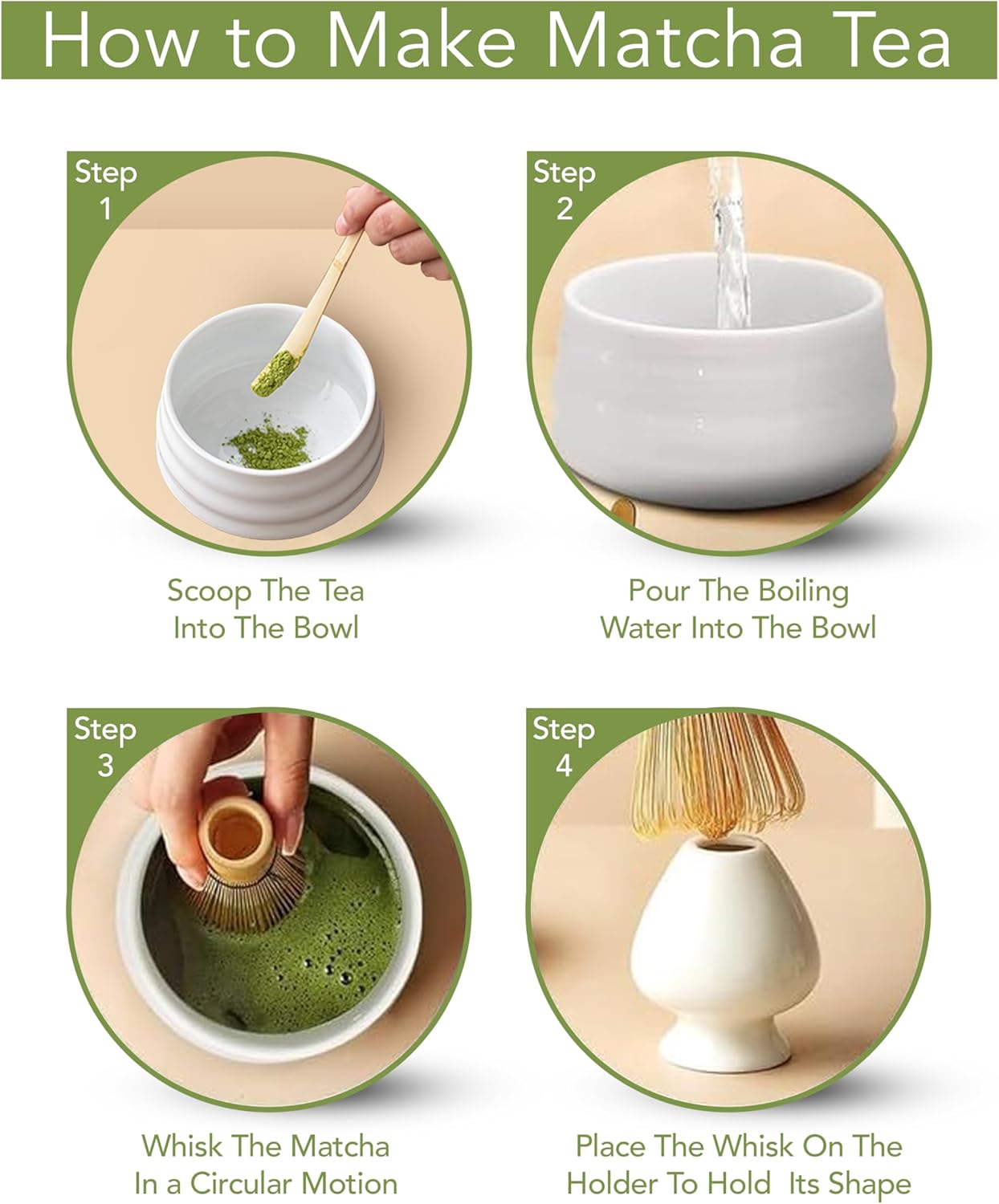 Jinou Matcha Set Made With Natural Bamboo And Premium Quality Ceramic – 7 Pcs Set Includes Whisk, Holder, Scoop, Scoop Rest, Sifter & Tea Towel – 17oz Bowl. Perfect for Matcha Lovers & Gifting