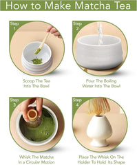 Jinou Matcha Set Made With Natural Bamboo And Premium Quality Ceramic – 7 Pcs Set Includes Whisk, Holder, Scoop, Scoop Rest, Sifter & Tea Towel – 17oz Bowl. Perfect for Matcha Lovers & Gifting