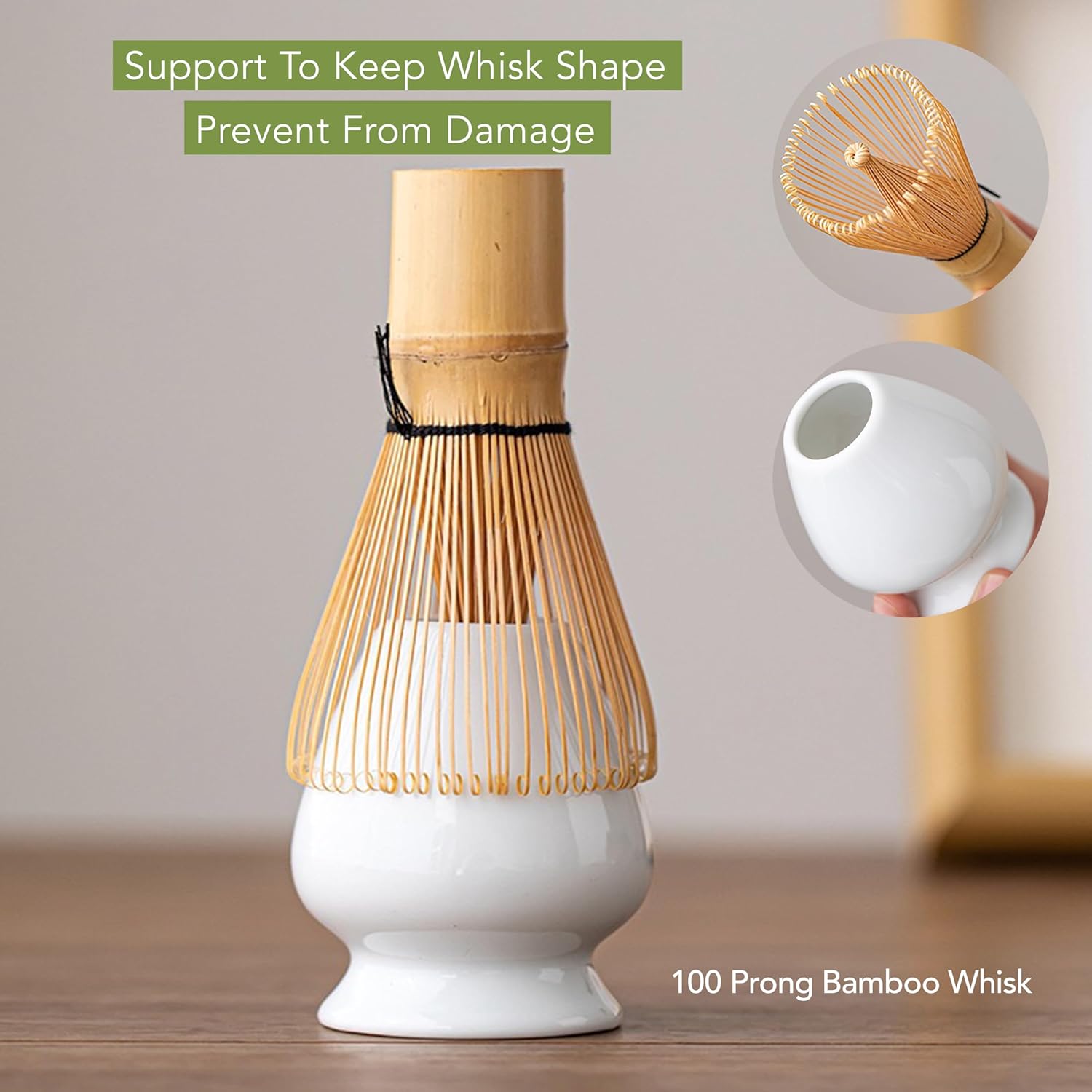Jinou Matcha Set Made With Natural Bamboo And Premium Quality Ceramic – 7 Pcs Set Includes Whisk, Holder, Scoop, Scoop Rest, Sifter & Tea Towel – 17oz Bowl. Perfect for Matcha Lovers & Gifting