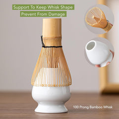 Jinou Matcha Set Made With Natural Bamboo And Premium Quality Ceramic – 7 Pcs Set Includes Whisk, Holder, Scoop, Scoop Rest, Sifter & Tea Towel – 17oz Bowl. Perfect for Matcha Lovers & Gifting