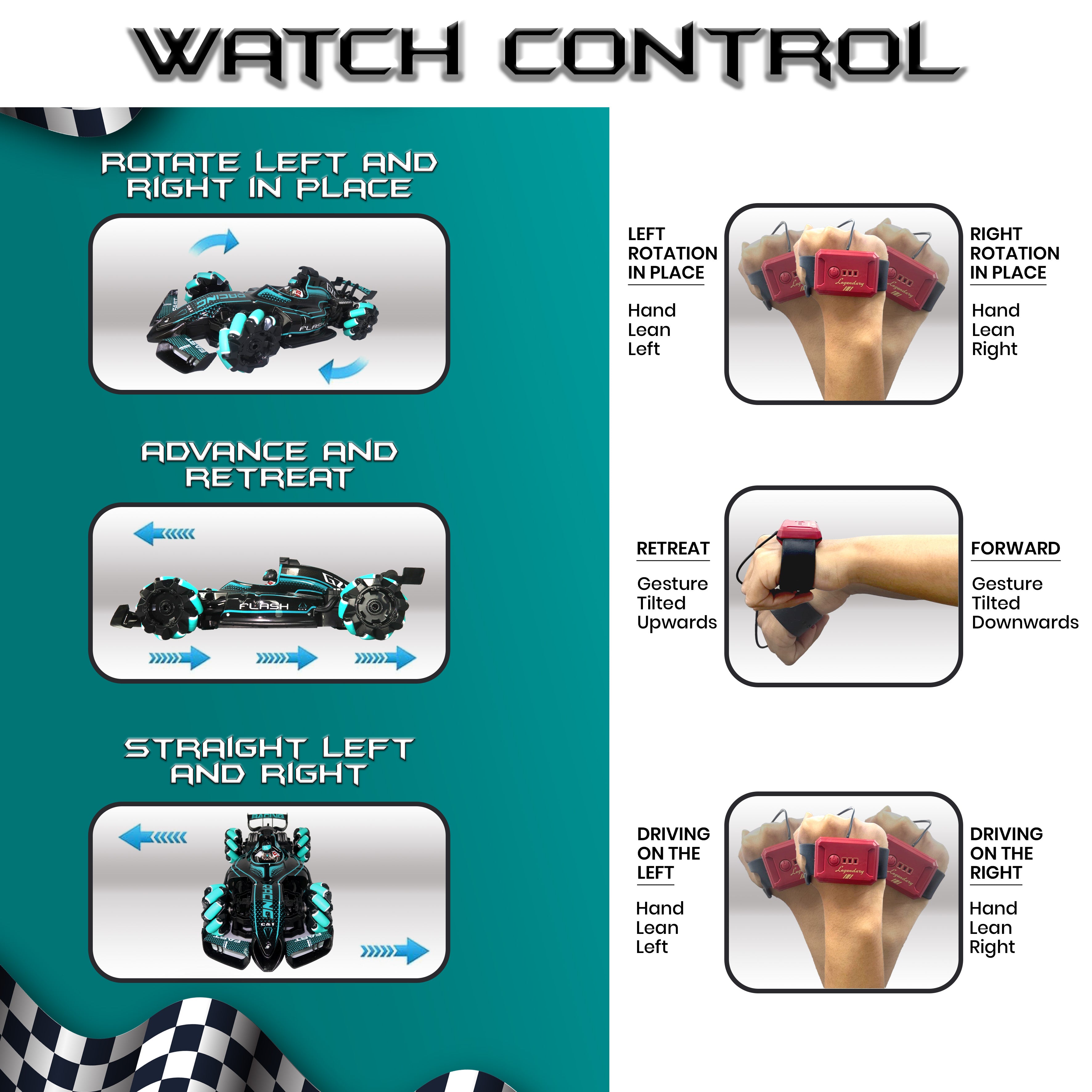Jinou Remote Control Car - Made with Premium Quality plastic with high power 4WD Dual Motor – Kids toys Car with Remote Control and Smart Watch Gesture Control with Finger