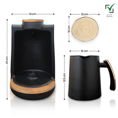 Jinou Turkish Coffee Maker 600W - Smart Touch Power Button - Made w/Premium Quality Material & Non-Stick Coating - Coffee Machine to Make Coffee & Other Hot Drinks. (Black). 4 Cups. 1 Year Warranty.