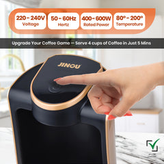 Jinou Turkish Coffee Maker 600W - Smart Touch Power Button - Made w/Premium Quality Material & Non-Stick Coating - Coffee Machine to Make Coffee & Other Hot Drinks. (Black). 4 Cups. 1 Year Warranty.