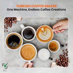 Jinou Turkish Coffee Maker 600W - Smart Touch Power Button - Made w/Premium Quality Material & Non-Stick Coating - Coffee Machine to Make Coffee & Other Hot Drinks. (Black). 4 Cups. 1 Year Warranty.
