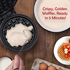 Jinou 4" Mini Waffle Maker - Made With Premium Quality Plastic & Non-Stick Coating - Small Pancake Maker For Brownies, Cookies, Quesadillas, Calzones, Hash Browns & More. 1 Year Warranty