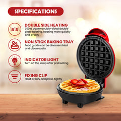 Jinou 4" Mini Waffle Maker - Made With Premium Quality Plastic & Non-Stick Coating - Small Pancake Maker For Brownies, Cookies, Quesadillas, Calzones, Hash Browns & More. 1 Year Warranty