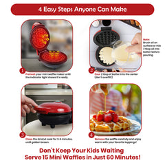 Jinou 4" Mini Waffle Maker - Made With Premium Quality Plastic & Non-Stick Coating - Small Pancake Maker For Brownies, Cookies, Quesadillas, Calzones, Hash Browns & More. 1 Year Warranty