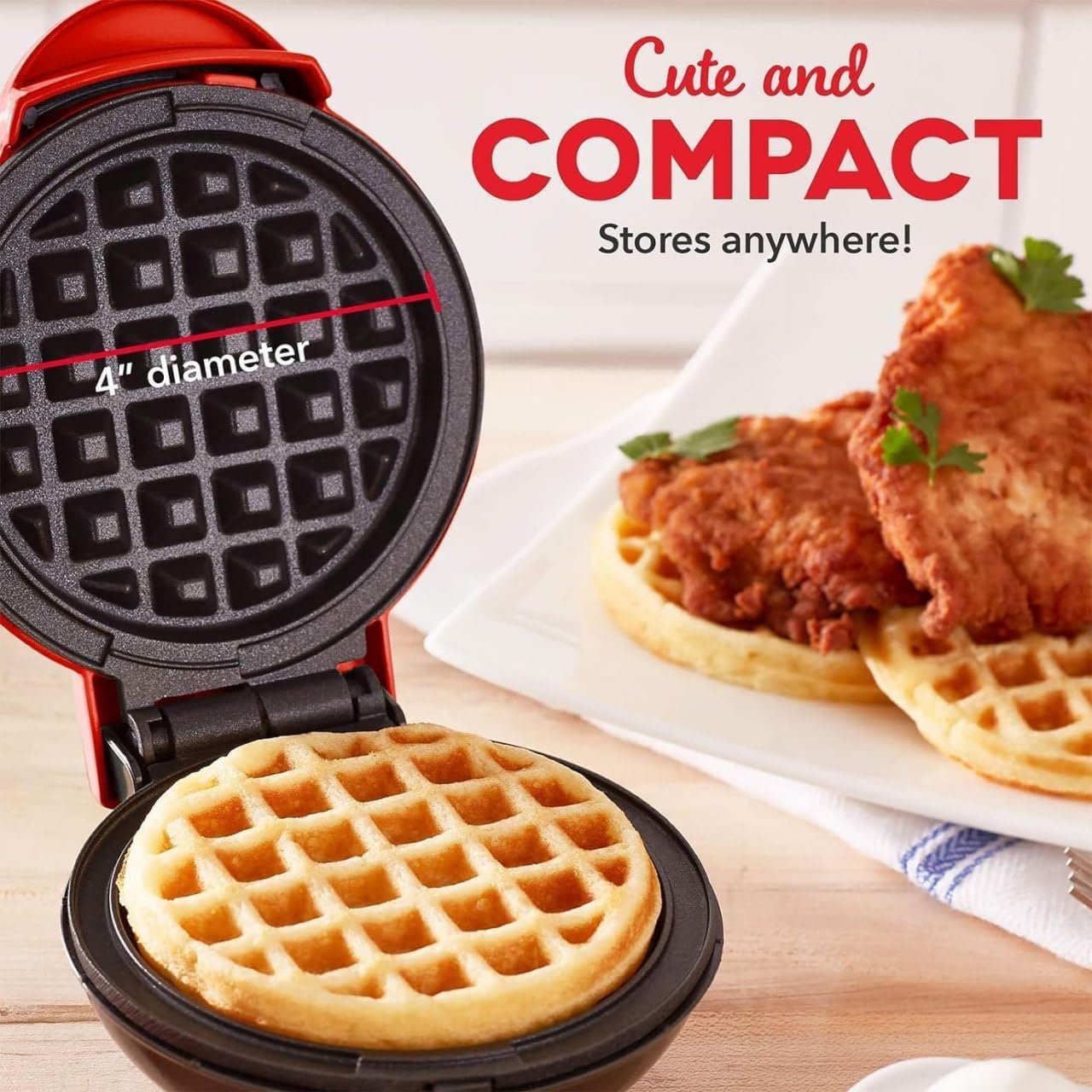 Jinou 4" Mini Waffle Maker - Made With Premium Quality Plastic & Non-Stick Coating - Small Pancake Maker For Brownies, Cookies, Quesadillas, Calzones, Hash Browns & More. 1 Year Warranty