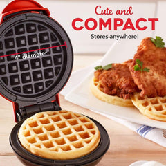 Jinou 4" Mini Waffle Maker - Made With Premium Quality Plastic & Non-Stick Coating - Small Pancake Maker For Brownies, Cookies, Quesadillas, Calzones, Hash Browns & More. 1 Year Warranty